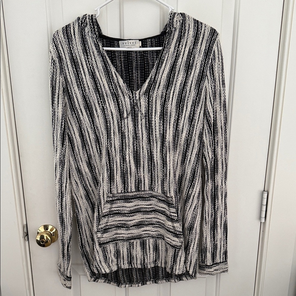 Velvet Striped Black and White Hoodie